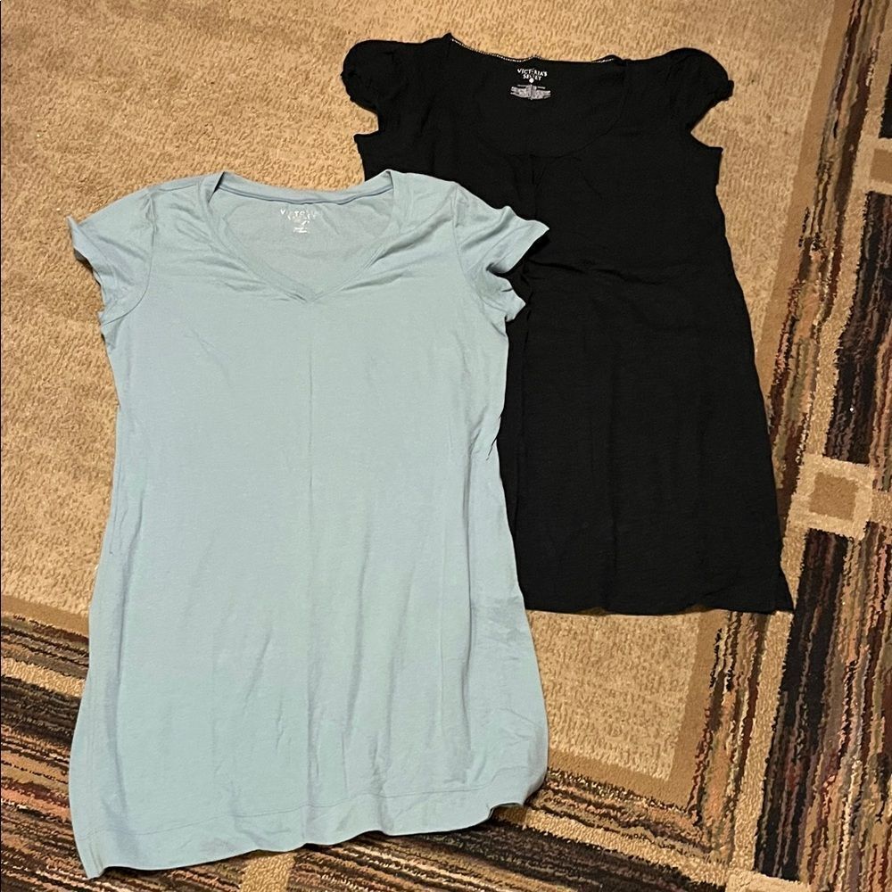 Victoria's Secret Black and Sky Blue Short Sleeve Tops